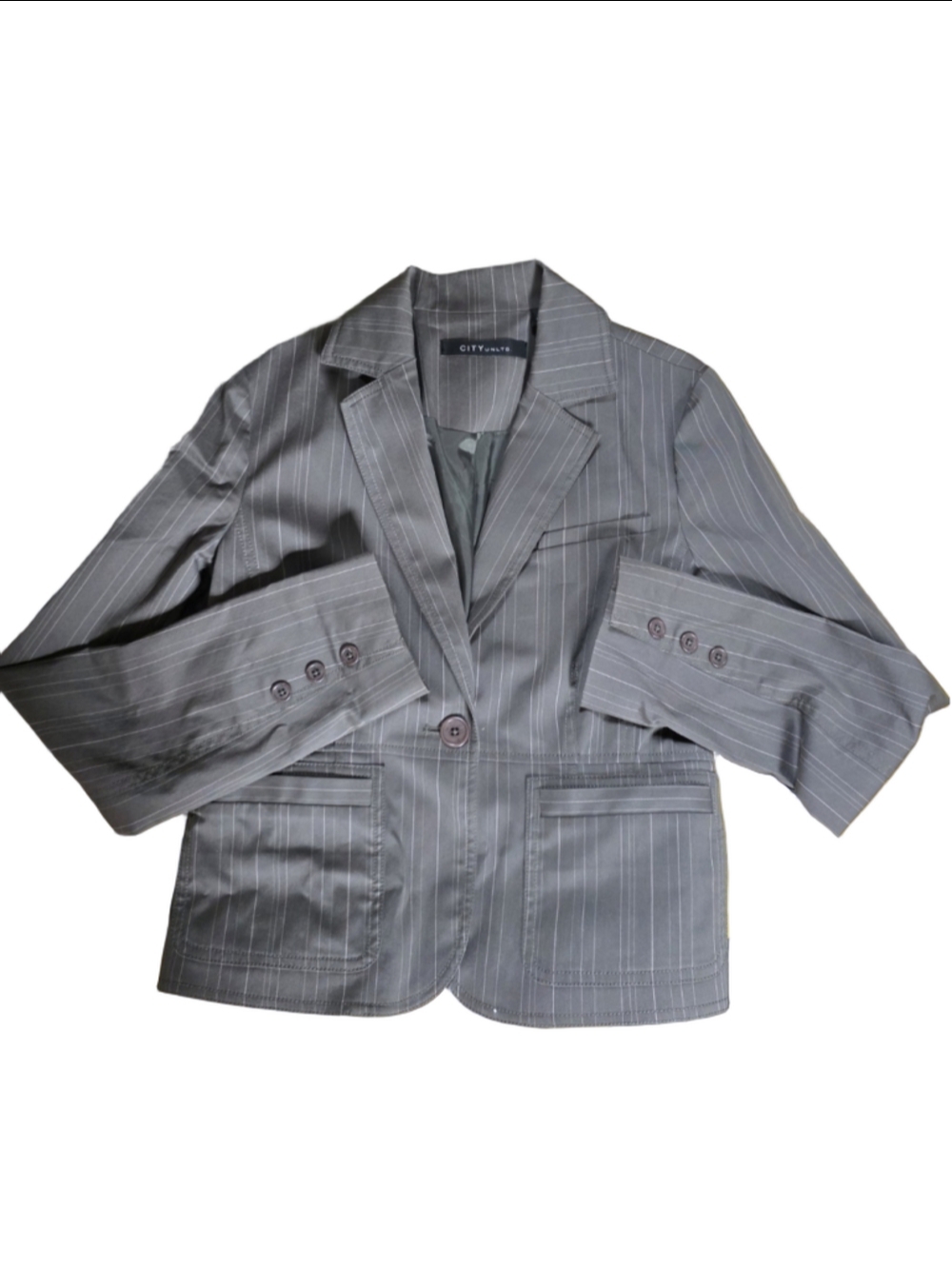 Women's CITY UNLTD. Grey Green Pinstripe Blazer size 4 preppy casual officewear